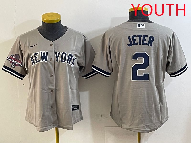 Youth New York Yankees #2 Jeter Grey Game 2025 Nike MLB Jersey style 1